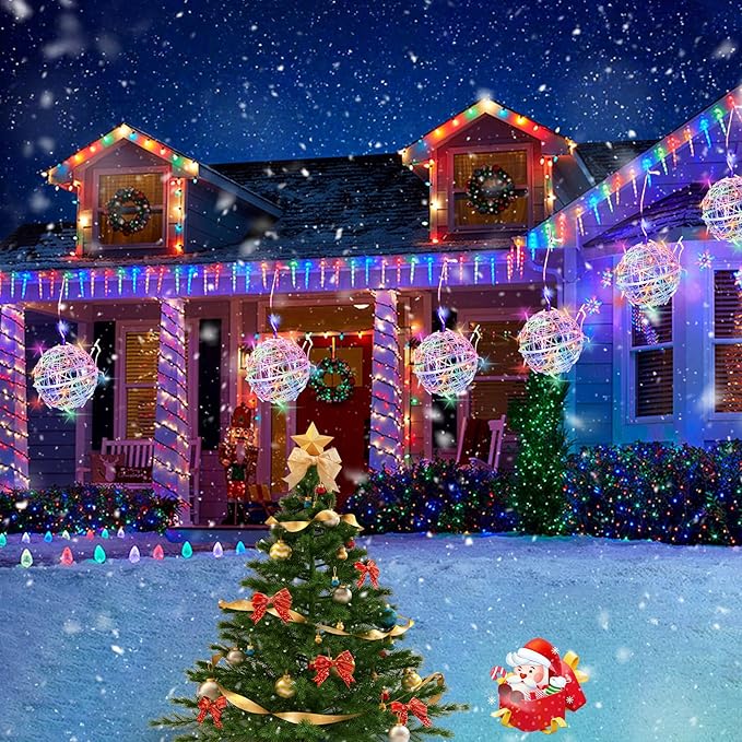 Baung Christmas String Lights Outdoors,4 Pack 7.98" Sphere Ball Tree Garden Globe Lights for Home, Party, Christmas, Porch Patio,Wedding, Garden,Tree Decoration with Memory Function Plug
