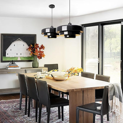 Black Pendant Lights Kitchen Island, Modern Ceiling Pendant Lighting Fixtures Adjustable Hanging Pendant Light 3-Layer Metal Shade Design Vintage Flush Mount Light for Dining Table Living Room Hallway