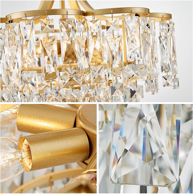 WUZUPS Crystal Chandelier Pendant Ceiling Light Modern Lighting Fixture for Bedroom Hallway Entry Kitchen Bathroom, H 21.1" x W 19.3", E12 Base, Gold