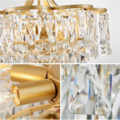 WUZUPS Crystal Chandelier Pendant Ceiling Light Modern Lighting Fixture for Bedroom Hallway Entry Kitchen Bathroom, H 21.1" x W 19.3", E12 Base, Gold