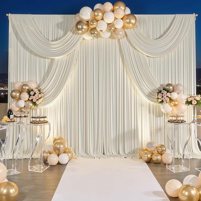 10 ft x 10 ft Wrinkle Free Beige Backdrop Curtain for Parties, 2 Panels 10ft Polyester Beige Photo Backdrop Drapes for Graduation Birthday Wedding Party Stage Curtains