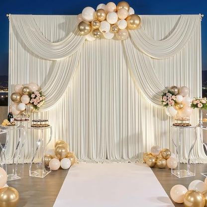 10 ft x 10 ft Wrinkle Free Beige Backdrop Curtain for Parties, 2 Panels 10ft Polyester Beige Photo Backdrop Drapes for Graduation Birthday Wedding Party Stage Curtains