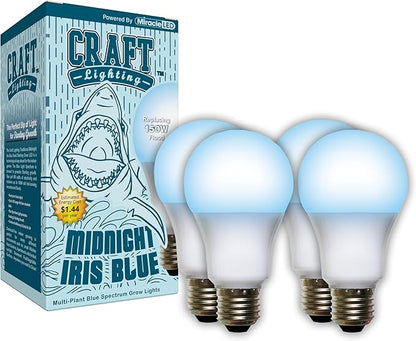 Miracle LED Craft Lighting Midnight Iris Blue Spectrum LED Grow Light Bulb Replacing 150W (4-Pack)