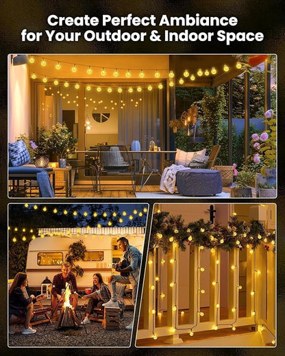 Brightown Solar String Lights Outdoor Waterproof, 2 Pack 60 LED 36.5 FT Each, Solar Powered Patio Lights with 8 Lighting Modes for Garden Yard Porch Wedding Party Decor (Warm White)