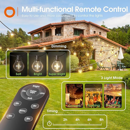 addlon 106FT(100+6) Solar String Lights with Remote, 54 Shatterproof G40 Bulbs, Commercial Grade Solar Powered Outdoor Light, Dimmable Waterproof Solar Lighting Outdoor for Garden Backyard Party Decor