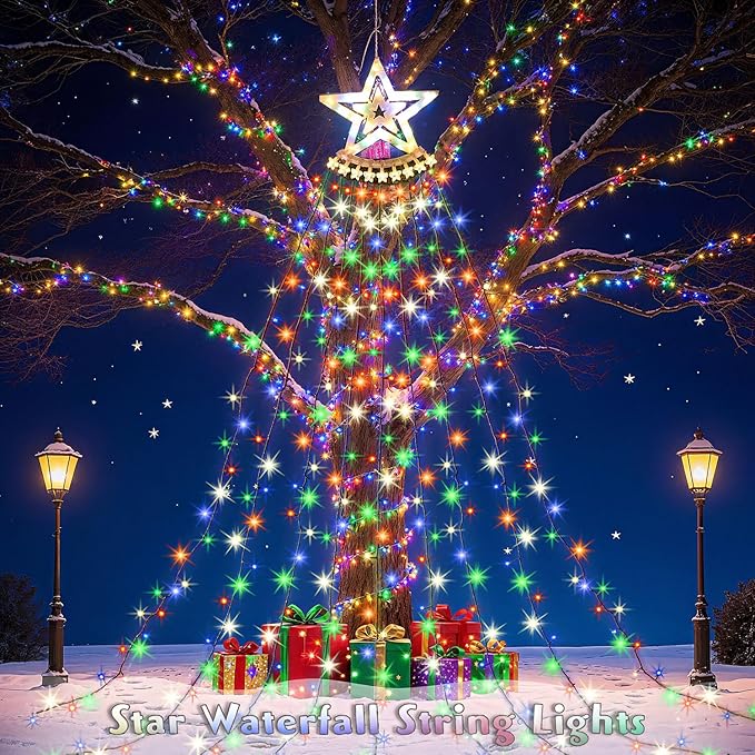 Star String Lights, 350 LED Tree Waterfall Fairy Lights, Outdoor Waterproof Christmas Decoration Lights with Remote, 16FT X 9 Hanging LED Lamp for Garden Yard Halloween Wedding Birthday Festival