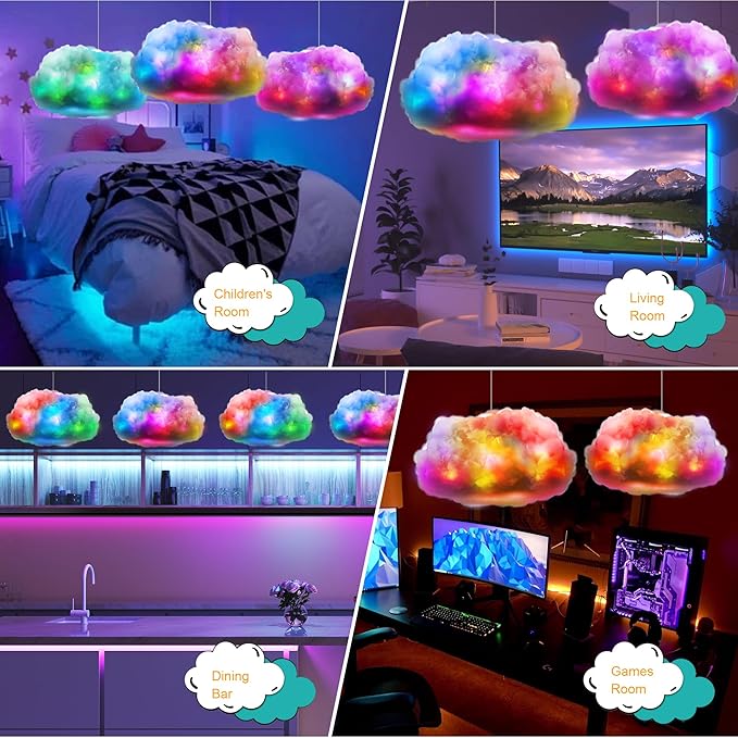 LED Cloud Light,2pcs RGB Cloud Lights with IC Remote Control and APP Control Cool Lights Sync Music Color Changing Led Light for Bedroom Ceiling Adults and Kids Modern Home Decorations