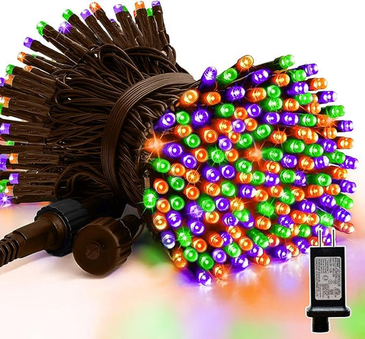 LAMPHOME 66ft Halloween Decorative Mini Lights, 200 LED Brown Wire Fairy Starry String Lights Plug in, 16 Lighting Modes for Halloween Outdoor Party Decoration (Orange/Purple/Green)
