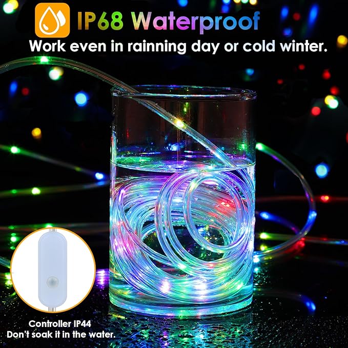 Nazuwke 132Ft Rope Lights for Outside, Waterproof 18 Colors Changing Rope Lights Fairy String Lights with Remotes, 400 LEDs Dimmable Twinkle Christmas Lights for Bedroom Patio Halloween Decorations