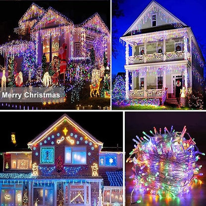 Joomer Christmas Icicle Lights - 33FT Plug in String Lights Waterproof, 8 Modes Timer Connectable Outdoor String Light for Christmas Party, Eaves, Roofs, Xmas Decorations (Multicolor)