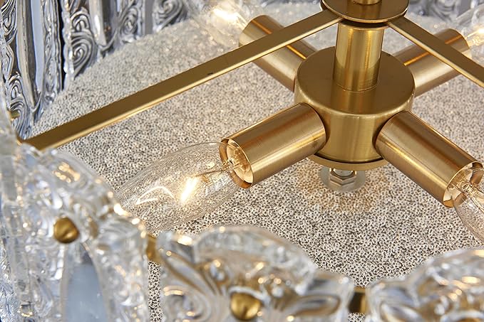 AGV LIGHTING Elegant Glass Chandelier Ceiling Light Fixture, Semi Flush Mount Ceiling Light for Bedroom, Modern Vintage Lighting, D15 x H10, Brass Gold Finish