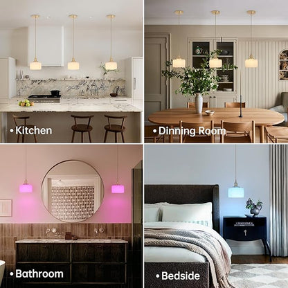 Shenmoyl Battery Operated Pendant Light 5000mAh Rechargeable Chandelier with Remote Control Wireless Adjustable Hanging White Striped Light for Kitchen Island Dining Room Hallway