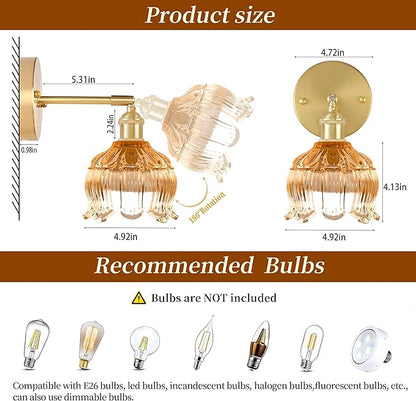 Wireless Wall Sconce with Flower lampshade, Battery Operated Wall Lights,Wall lamp with 15 Colors for Bedroom Living Room Home Decor (Amber, 2 Light Battery Operated)