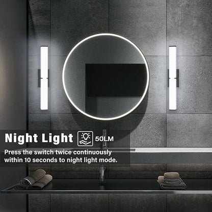 Bathroom Vanity Light with Night Light Cool White 5700K Black Modern Matte Bathroom Lighting Fixtures; 24 Inch IP44 25W Equivalent to Incandescent 250W for Over Mirror Vanity Light ETL Listed