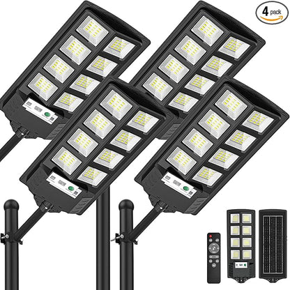 WYWNA Solar Lights Outdoor, 6000K LED Solar Lights Outdoor Waterproof, Solar Flood Lights Outdoor with Motion Sensor and Remote Control, Solar Street Light Dusk to Dawn 4-Pack