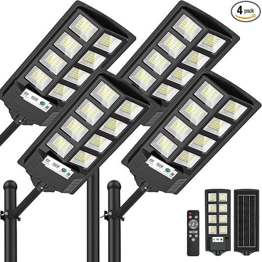 WYWNA Solar Lights Outdoor, 6000K LED Solar Lights Outdoor Waterproof, Solar Flood Lights Outdoor with Motion Sensor and Remote Control, Solar Street Light Dusk to Dawn 4-Pack