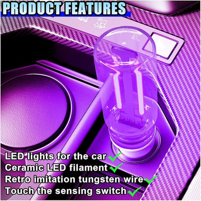 USB LED Car Interior Atmosphere Light, Portable Mini Ambient Light Retro Car Lamps, Plug-in USB Touch Control LED Night Light Auto Interface Charging Lamp for Cars Hallway Bedroom (Purple)
