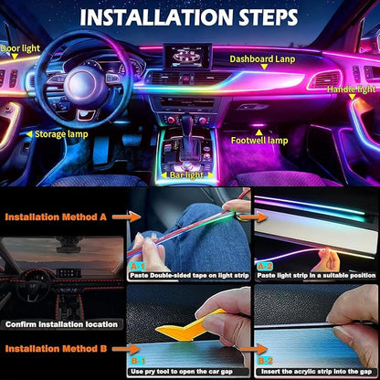 Interior Car LED Strip Lights,Acrylic LED Lights for Car with Dynamic Dreamcolor Chasing,43.3in USB RGB Neon Strip Fiber Optic LED Ambient Lighting Kits with Remote APP,for Inside car Decorations