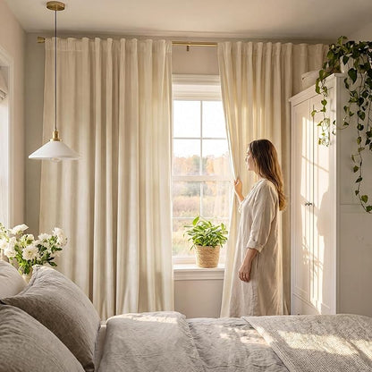 StangH Extra Wide Velvet Curtains Beige Light Dimming Privacy Drapes for Sliding Door, Solid Elegant Soundproof Panels for Nursery Back Tab Backdrops for Party, W62 x L90, 2 Panels