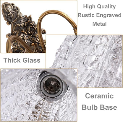 Rustic Glass Wall Sconce Vintage Antique Gothic Bronze Wall Light Fixture Retro Mid Centry Glass Wall Sconce for Bedroom, Living Room, Mirror, Hallway