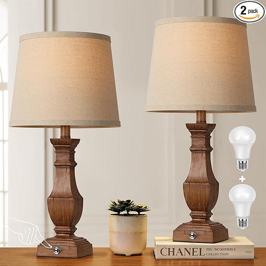 ROTTOGOON Dimmable Table Lamps Set of 2, Rustic Farmhouse Table Lamps for Living Room Bedroom, Bedside Desk Lamps for end Tables, Touch Lamps for nightstand, 9W Bulbs Included, 22", Brown