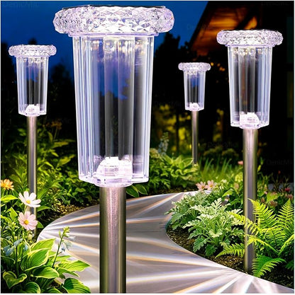 DenicMic Solar Lights Outdoor Waterproof Bright 3000K 4000K 6000K White and 6 Fixed Color and Color Changing LED Landscape Path Lighting for Outside Yard Pathway Walkway Garden Decor 4 Pack