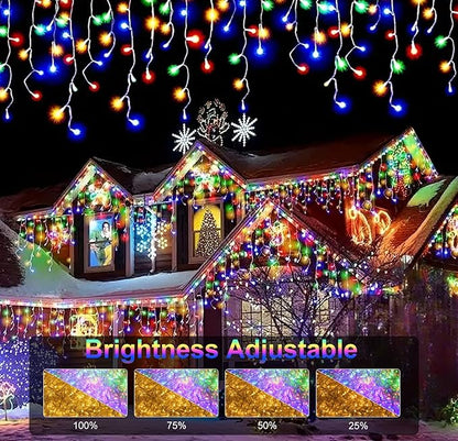 LED Icicle Lights for Outdoor Christmas Decorations,98Ft 1200 LEDs Color Changing Christmas Fairy Light,APP & Remote Control,8 Lighting Modes,Plug in RGB hanging Curtain Light for Xmas Party Wedding