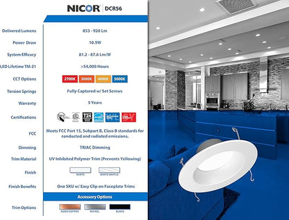 NICOR Lighting DCR561081204KWH LED Downlights, 1 Count (Pack of 2), White
