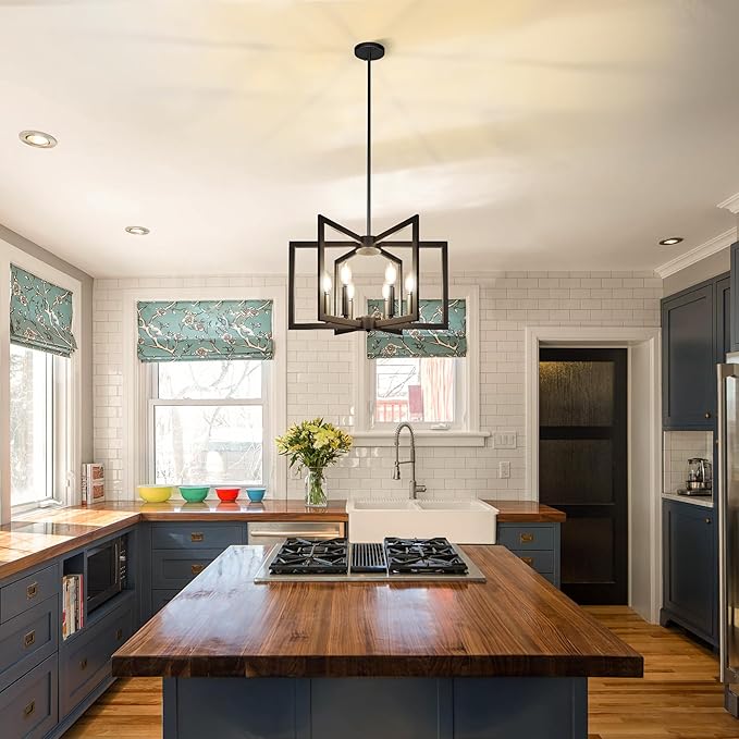 Klgxnrd 6-Light Modern Farmhouse Black Chandeliers for Entryway, Geometric Pendant Lights Kitchen Island, Hanging Industrial Metal Chandelier for Stairway Foyer Hallway Dining Room