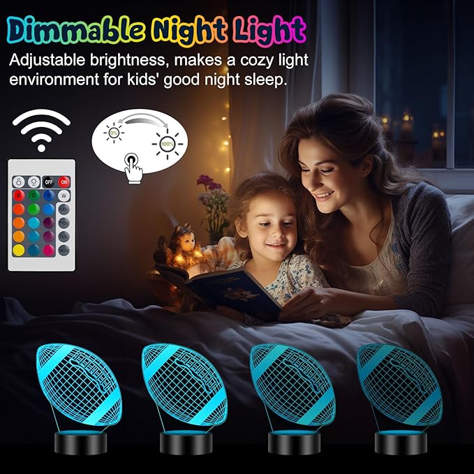 Linkax Football Gifts for Teens Boys Girls, Rugby 3D Illusion Night Light Room Decor, 6 7 8 9 10 11 12 13 Year Old Boy Gifts for Christmas Birthday Easter Sports Fan Presents
