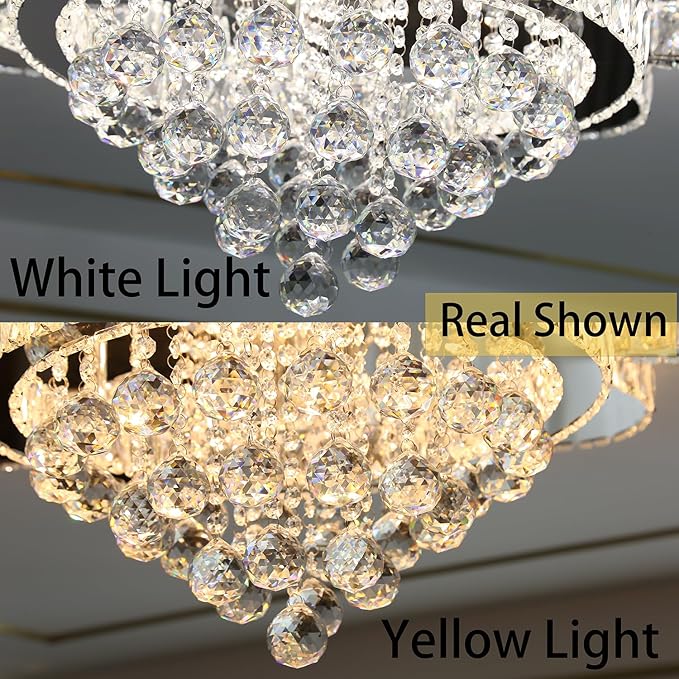 HAIXIANG Modern Chandelier Living Room Glam Chandeliers Ceiling Light Fixture Remote Dimmable Lights 32 Inches Luxury Crystal Silver Light