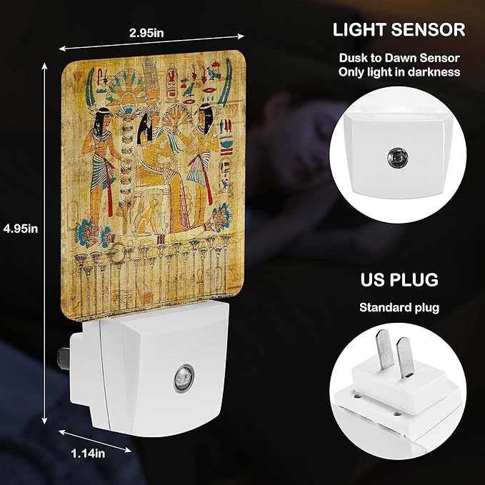LED Night Light Lamp with Smart Sensor Dusk to Dawn Sensor,Ancient Egyptian Papyrus Night Light Daylight White,0.5W Plug-into Wall for Adults,Bedroom,Bathroom,Hallway,Kitchen