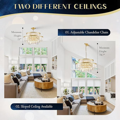 20 Lights Modern Gold Crystal Chandeliers Large 31" 4-Tier K9 Crystal Light Fixture Luxury Round Ceiling Pendant Chandelier for Foyer Staircase Living Room Dining Room