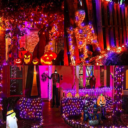 LAMPHOME 33ft Halloween Decorative Mini Lights, 100 LED Green Wire Fairy Starry String Lights Plug in, 16Lighting Modes, for Halloween Decoration Outdoor Party Decoration (Orange and Purple)
