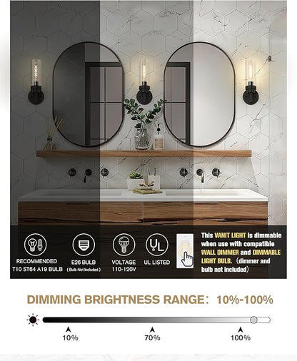 Emak Black Wall Sconces Set of Two, Modern Vanity Lights with Clear Glass Shade, Wall Lights for Bathroom, Bedroom, Living Room, Hallway, WS085-BK-2PK