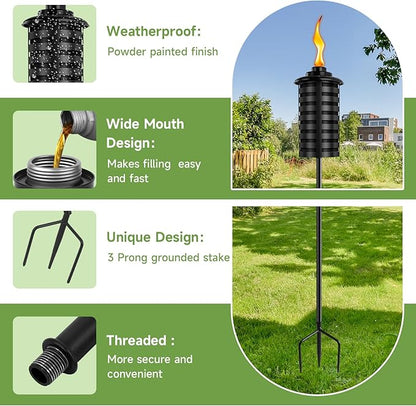 ZSZMFH 6 Pcs Metal Torch for Outside, 16 oz Outdoor Metal Torch Garden Décor,59-Inch Upgraded Citronella Torches with 3-Prong Grounded Stake, Table Top Torches for Party Patio Pathway