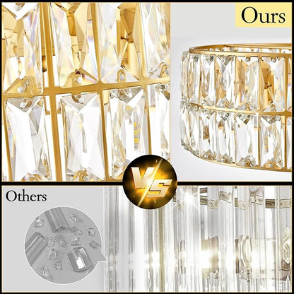 CATINER Modern Crystal Chandelier for Dining Room Gold Semi Flush Mount Ceiling Light Fixtures 18” Large Round Crystal Pendant Lighting for Foyer Bedroom Living Room