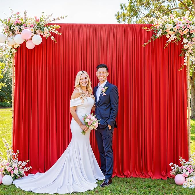 Red Backdrop Curtain for Parties Wedding Wrinkle Free Red Photo Curtains Backdrop Drapes Fabric Decoration for Birthday Party Baby Shower Christmas 5ft x 7ft,2 Panels