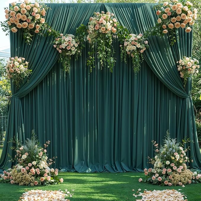10x12 Hunter Green Backdrop Curtains for Wedding Party Wrinkle Free Backdrops Curtain Drapes Fabric Decorations Photo Back Drop Cloth for Baby Shower Photography Stage Reception 5ft x 12ft,2 Panels