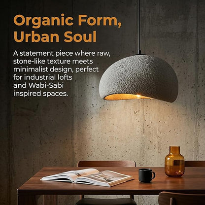 Wabi Sabi Pendant Light Oval, 11.8in Japanese Ceiling Fixture for Kitchen Island Dining Room Bedroom Hallway, Modern Japandi Minimalist Hanging Lamp Grey E26 Base (30cm/11.8in)