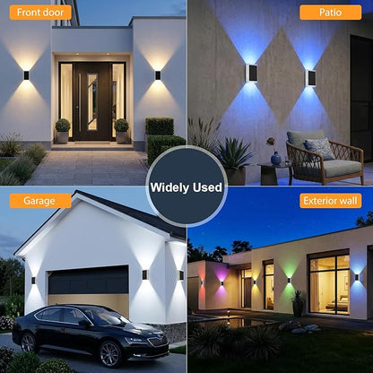 Solar Wall Light Outdoor,3000/4500/6000K/RGB 13 Modes Dusk to Dawn Lighting Solar Sconce Lights IP67 Waterproof Up and Down Solar Lights Outdoor for House /Porch/Fence/Patio/Garage-White Shell (4PCS)