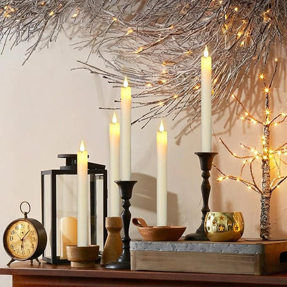 GenSwin Flameless Taper Candles with 2 Remote, Set of 6 Real Wax Taper Candles Battery Operated, LED Flameless Battery Candlesticks for Halloween Home Holiday Decor