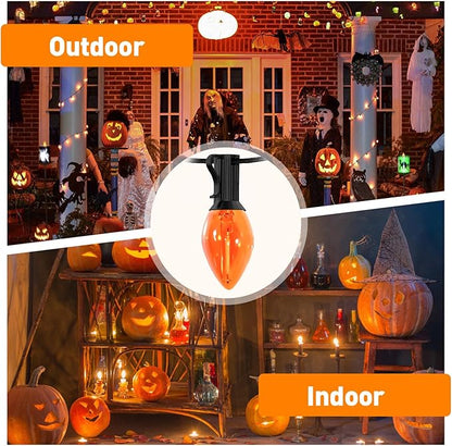 10FT Halloween Orange LED String Lights, 10 Clear Orange Bulbs with Black Wire, Outdoor Waterproof Vintage Christmas Lights for Halloween Christmas Party Roofline Xmas Tree Patio Cafe Decor