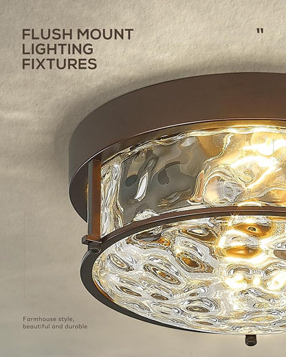 FEMILA 12" Flush Mount Ceiling Light, Modern Close to Ceiling Light Fixtures with Water Ripple Glass, E26 Base, 4FTJ22WG-F ORB