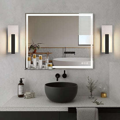 Hyunbae Modern LED Wall Sconces Up and Down Wall Mount Light Black, 3000K Indoor Light Fixtures with Frosted Glass Bathroom Vanity Lights Dimmable Lighting Lamp for Home Stairway Hallway Bedoom
