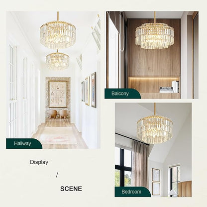 Modern 17.6“ Gold Crystal Chandelier Ceiling Light Fixtures for Dining Room Luxury Glam 8-Light Crystal Chandeliers Lighting for Bedroom Entryway Hallway Living Room Kitchen Island Foyer