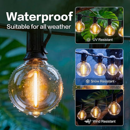 Outdoor String Lights 50FT with 25+2 G40 LED Bulbs, Shatterproof & Waterproof Patio Lights, Connectable Globe String Lights for Backyard Porch Deck Bistro Garden Party