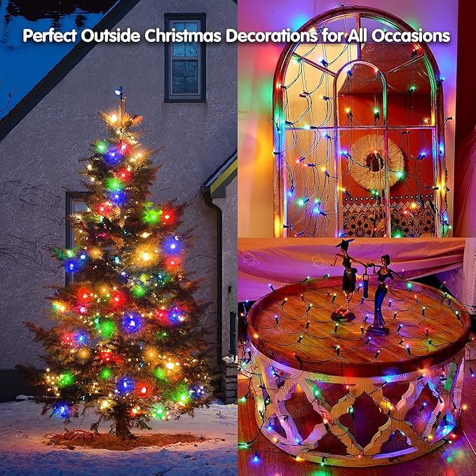 Dirnun Led Christmas Net Lights Outdoor Christmas Lights Multicolor 160LED 5ftx7ft, Waterproof Outdoor Indoor Fairy Mesh Net Light for Xmas Party, Yard, Patio, Trees, Shrubs, Bushes Decorations
