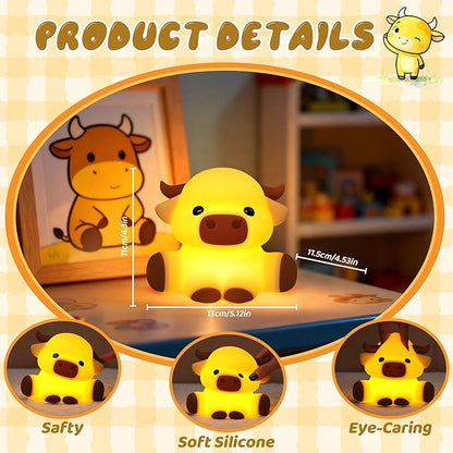 YuanDian Highland Cow Night Light, Squishy Silicone Lamp.Rechargeable, Dimmable with Timer, Touch Control Bedside Nightlight for Home and Desk Decor