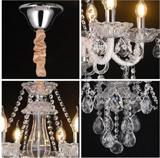 Modern Clear Crystal Chandelier 6-Light for Dinning Room K9 Crystal Ceiling Chandelier Lighting Fixtures for Living Room Bedroom Kitchen Easy Install (Clear 6 Lights)